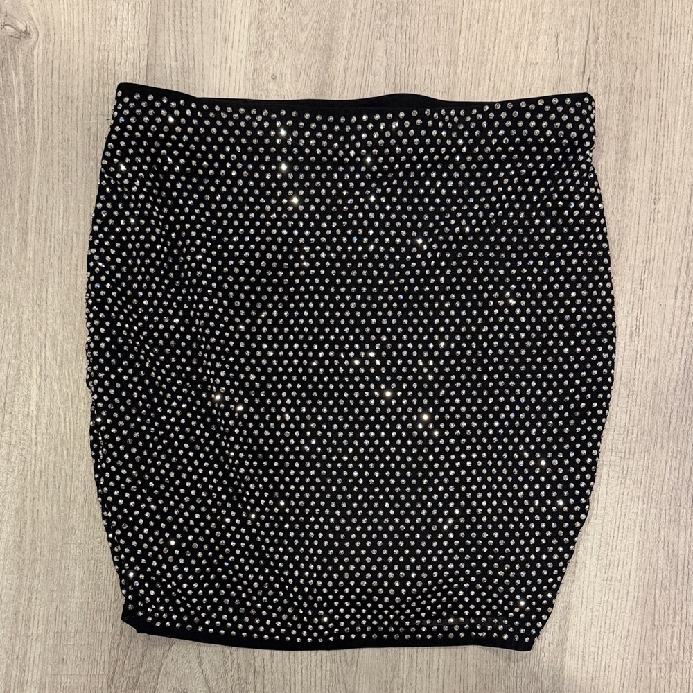 Bear Dance Black Mini Skirt with Silver Rhinestones